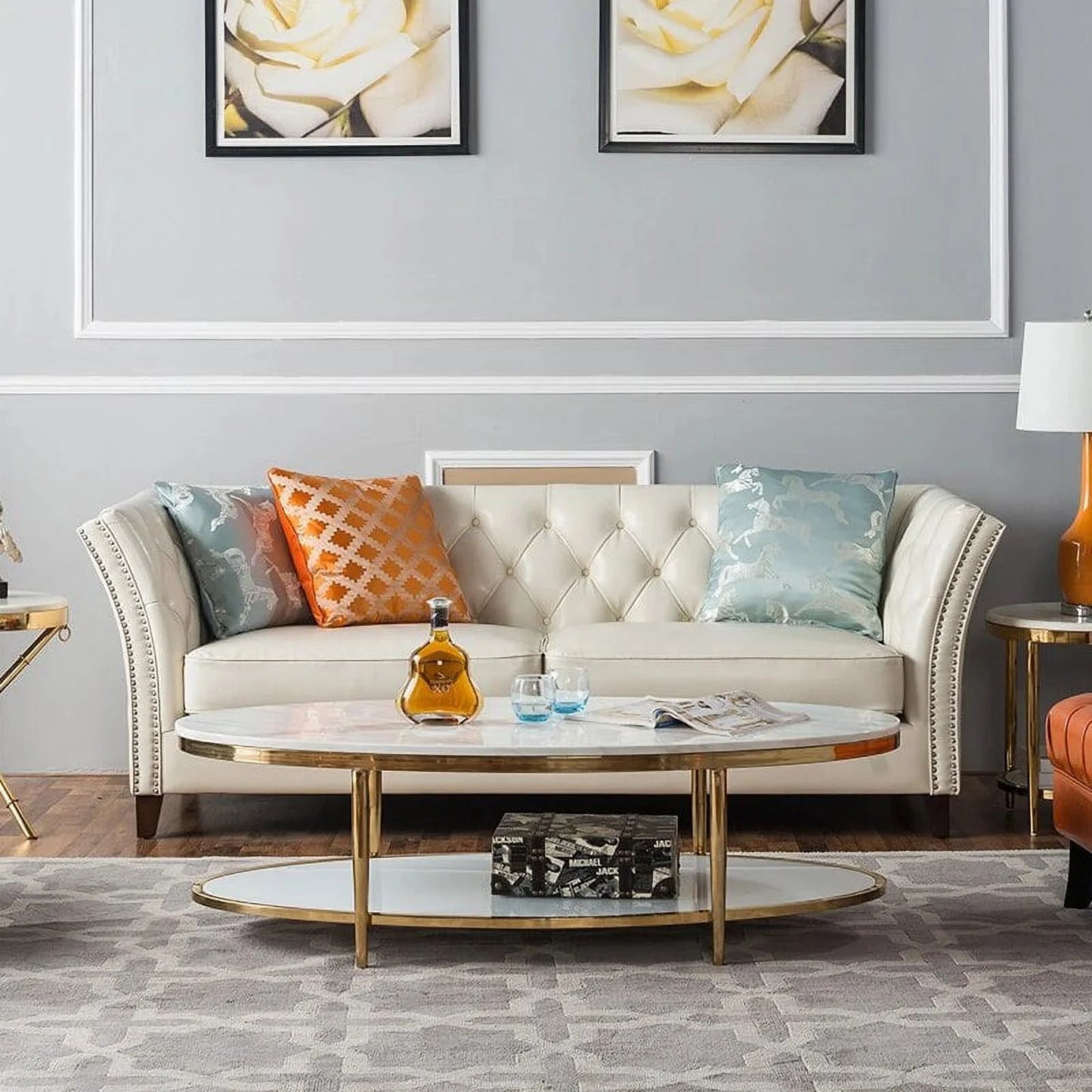 American Style Synthetic Leather 2 Seater Sofa Couch Living Room Furniture Luxury Chesterfield Sofas Set