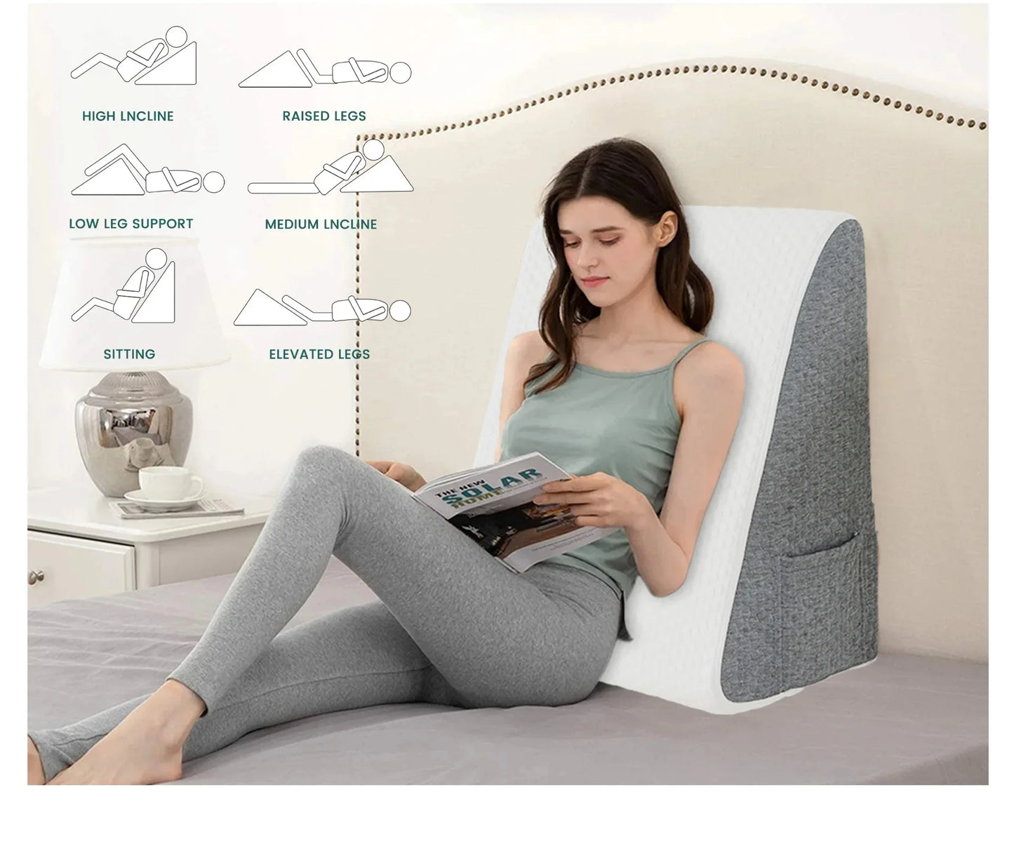 Wedge Pillow for Sleep Apnea & Acid Reflux Relief | Stylish and Chic Jacquard Pillowcase | Bed Wedge Pillow for Heartburn