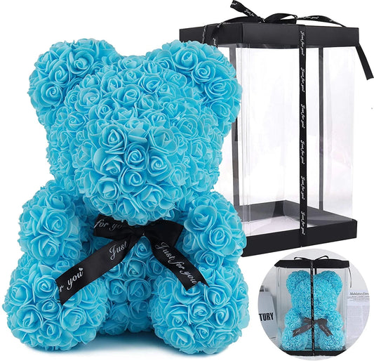 10 Inch Artificial Rose Bear Flowers Wedding Party Decoration Gift Box(Red)