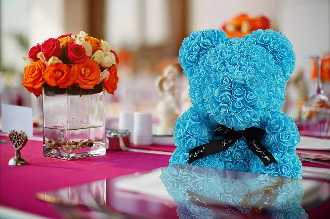10 Inch Artificial Rose Bear Flowers Wedding Party Decoration Gift Box(Red)