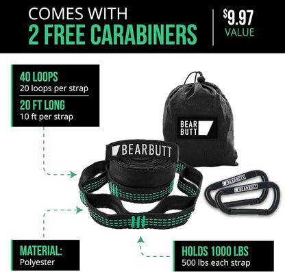 Kodiak Hammock Straps - 40 Combined Loops - 20 Feet Long - Holds 1000 Pounds from Our Extra Reinforced Triple Stitching - Get Our Hammock Tree Straps - Start up Company