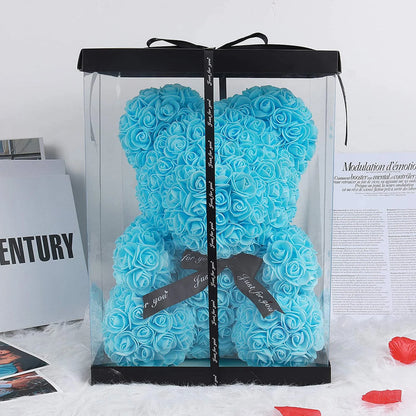 10 Inch Artificial Rose Bear Flowers Wedding Party Decoration Gift Box(Red)