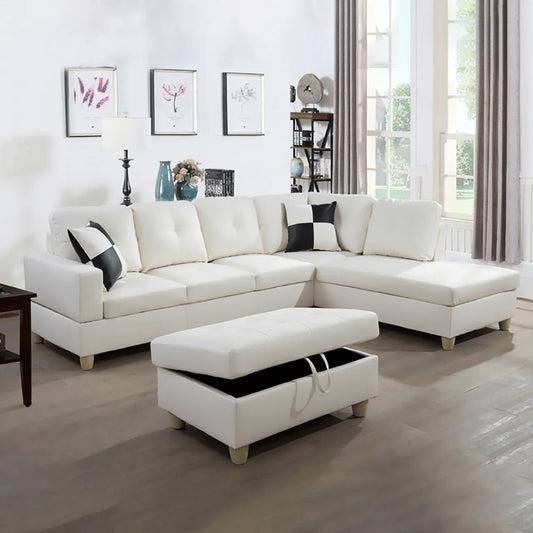 Semi PU Leather Sectional Sofa, L Shaped Couch, Sectional Sofa Set for Small Space Living Room, Black(Without Ottoman)