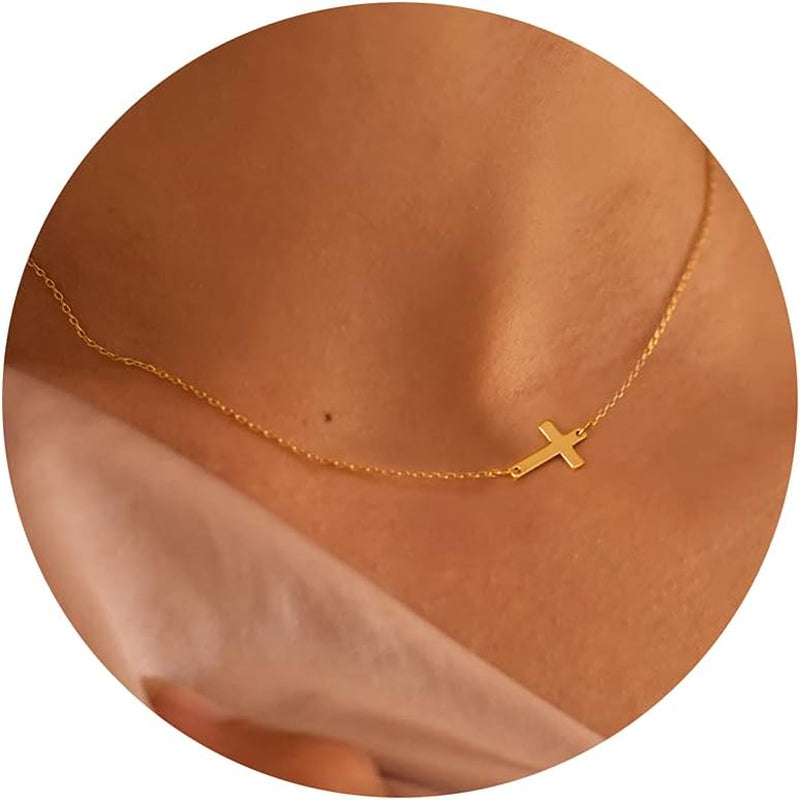 18K Gold/Silver Plated Simple Evil Eye Turquoise Cross Pendant Choker Necklace Simple Tiny Necklace for Women Girls