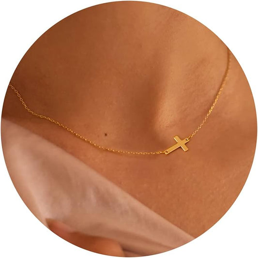 18K Gold/Silver Plated Simple Evil Eye Turquoise Cross Pendant Choker Necklace Simple Tiny Necklace for Women Girls