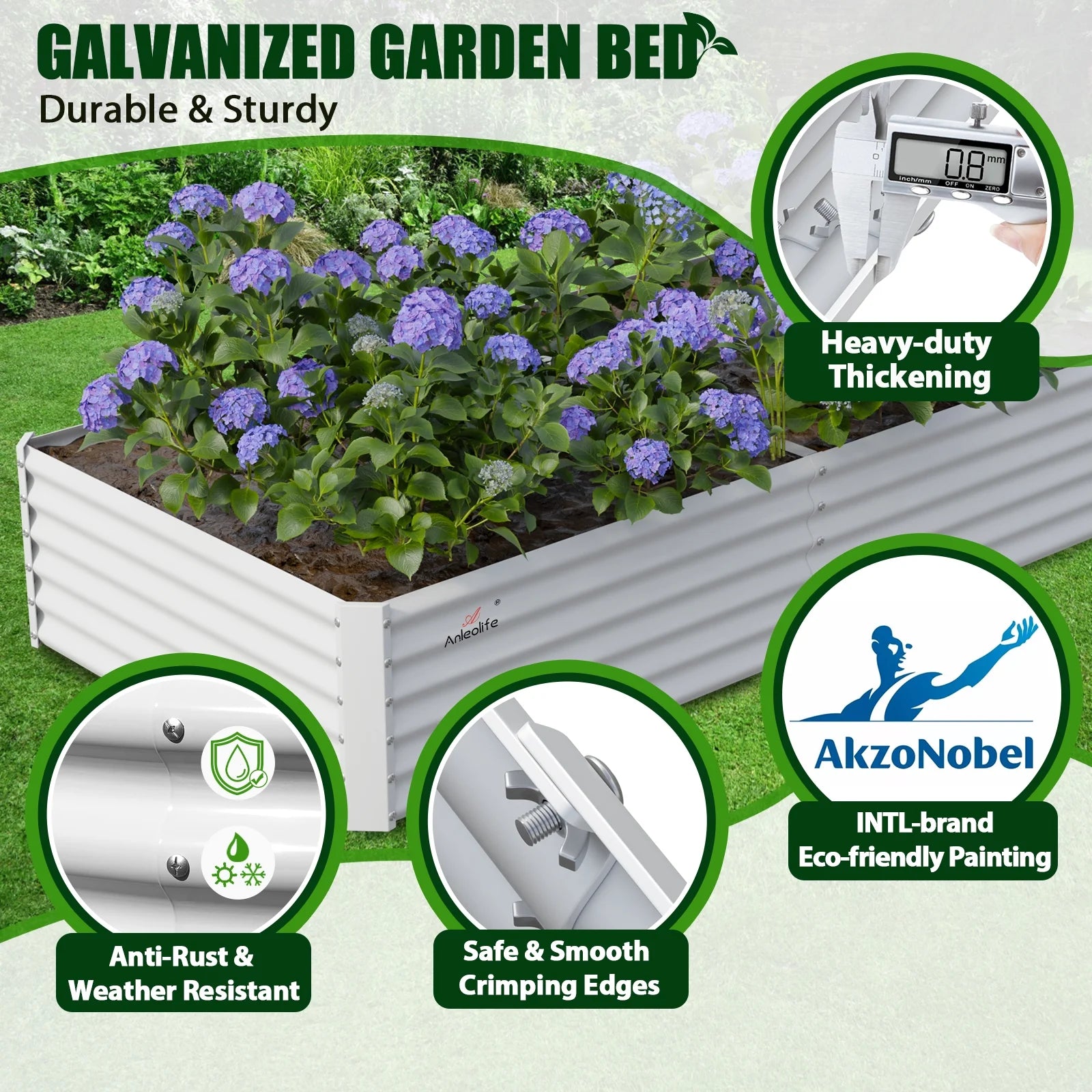 Outdoor Garden Bed Galvanized, Quartz Grey Steel, 15 Ft