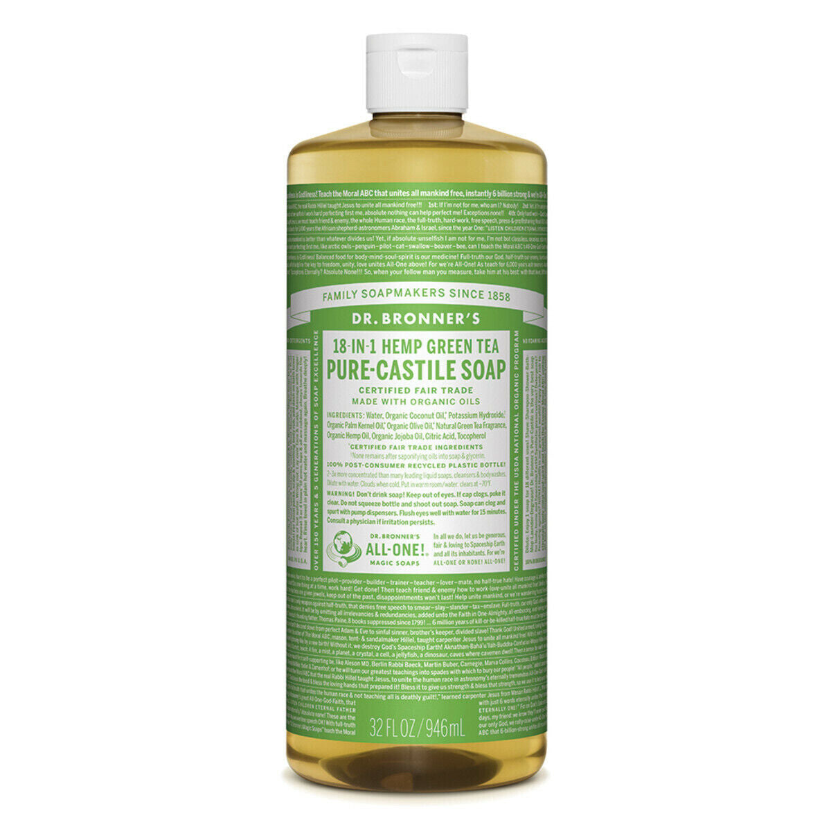 NEW Dr. Bronner'S Hemp Pure-Castile Soap Liquid 946Ml 18-In-1 All Scent Bronners