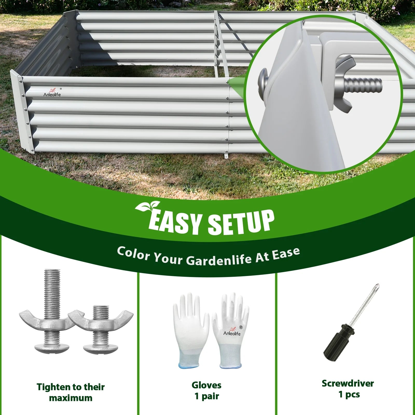 Outdoor Garden Bed Galvanized, Quartz Grey Steel, 15 Ft