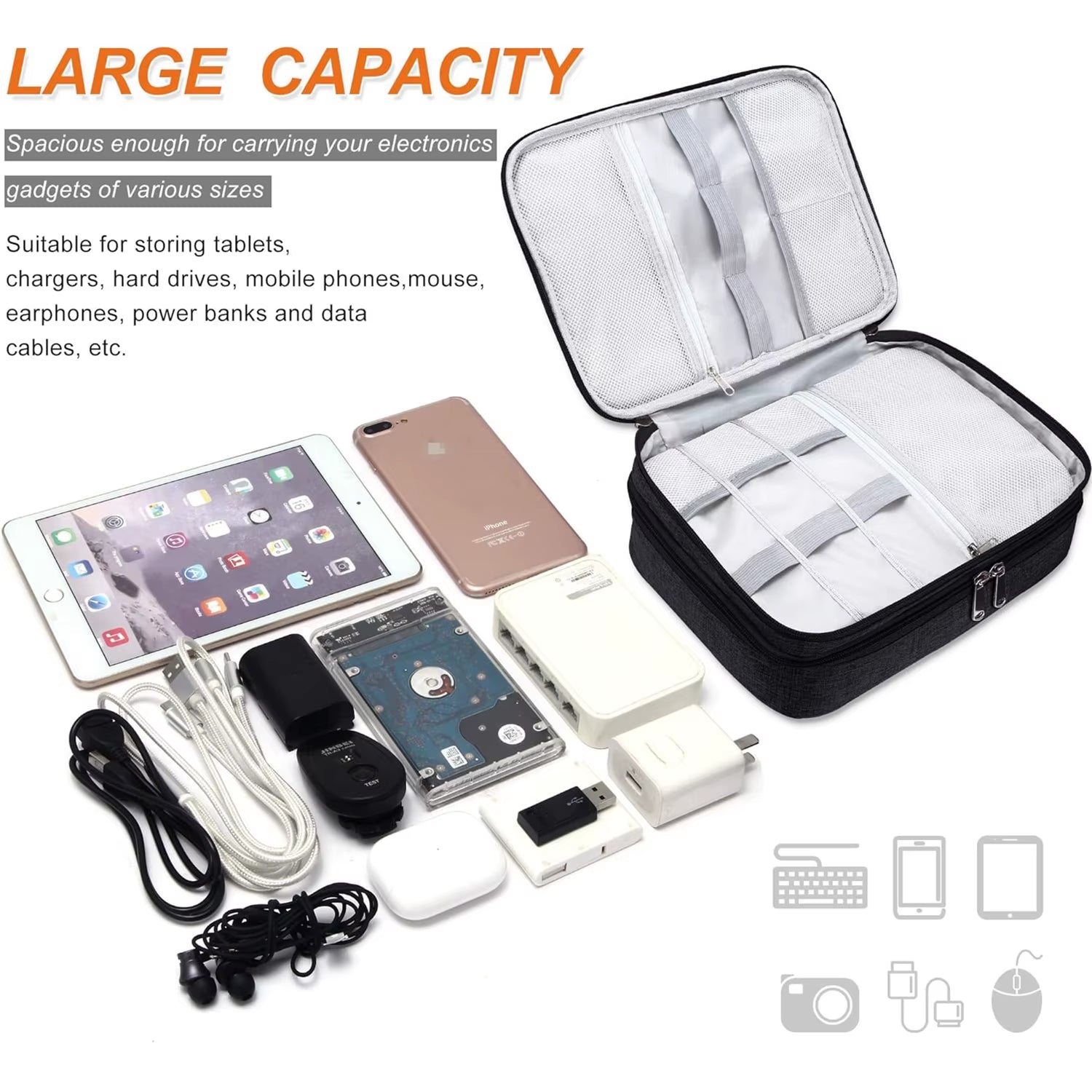 Cable Storage Bag Waterproof Digital Electronic Accessories Organizer Portable Travel Cable Organizer Case for Cable Charger