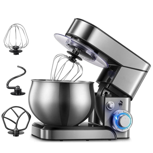 5.8 Qt Stand Mixer, Silver with Dough Hook, Mixing Beater, Wire Whip