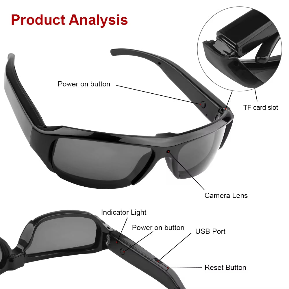 1080P HD Mini Camera Glasses Portable Camera DVR Video Recorder Outdoor Sports Camera Recorder Wearable Bike Smart Sunglasses