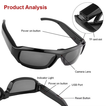 1080P HD Mini Camera Glasses Portable Camera DVR Video Recorder Outdoor Sports Camera Recorder Wearable Bike Smart Sunglasses