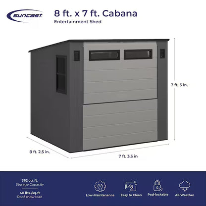 8-Ft X 7-Ft Resin Shed Resin Storage Shed (Floor Included)