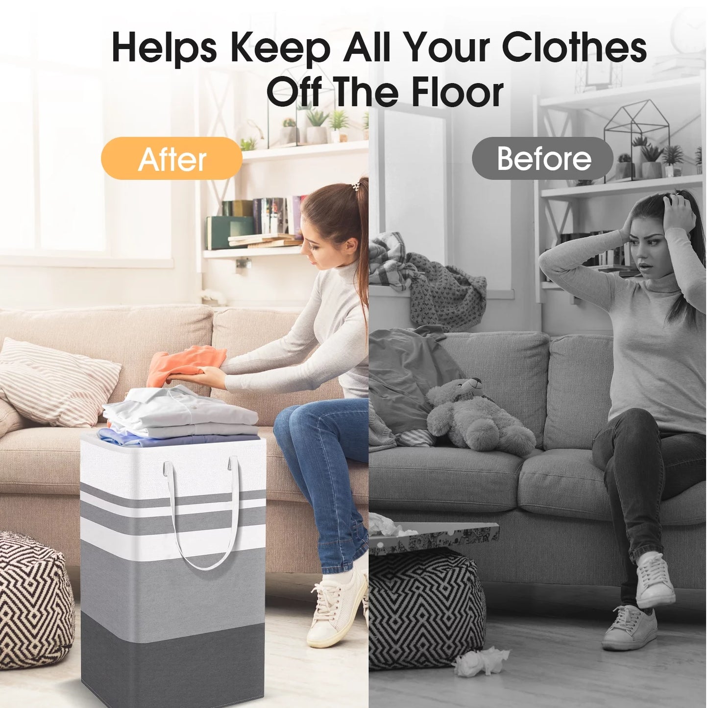 2Pack 75L Large Freestanding Laundry Hamper, Collapsible Laundry Basket Hamper with Handles Waterproof Clothes Hamper Organizer for Easy Storage