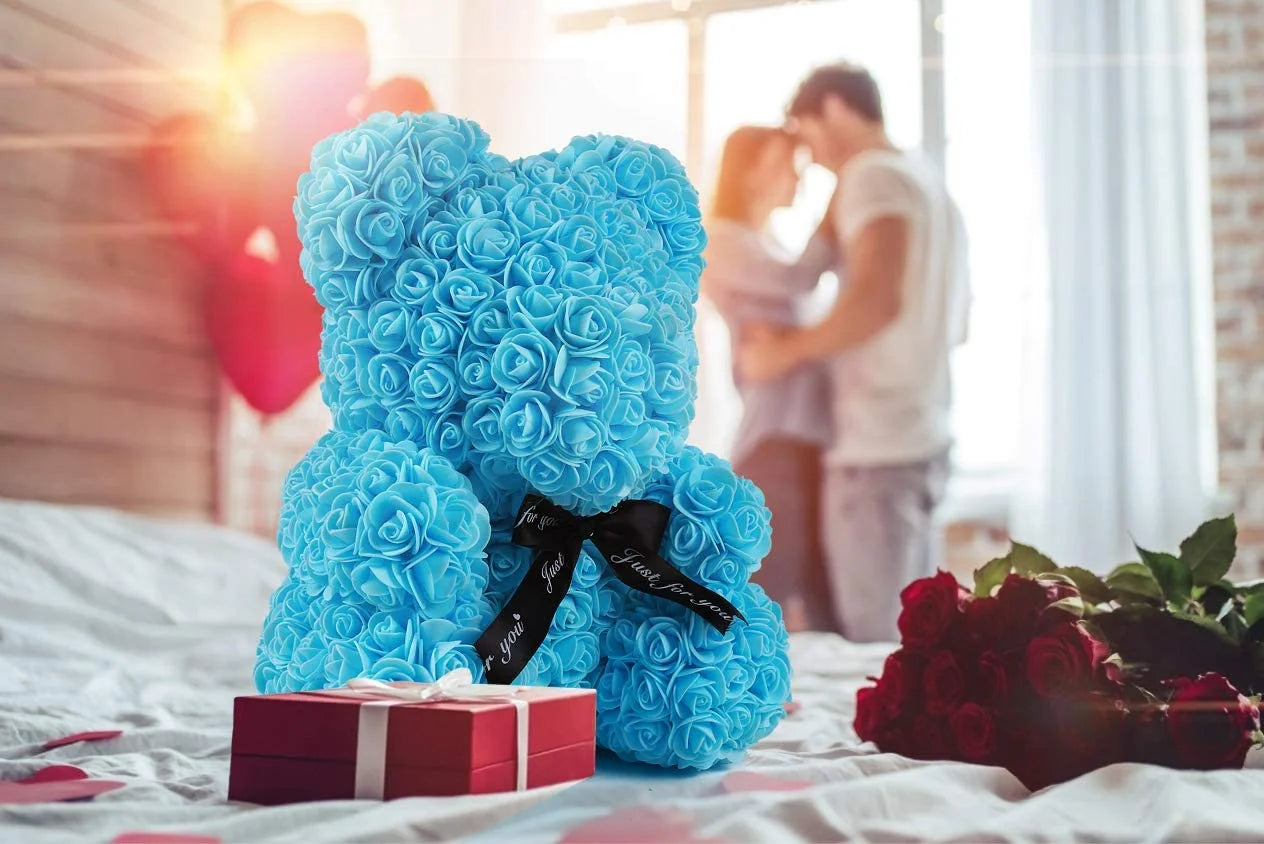 10 Inch Artificial Rose Bear Flowers Wedding Party Decoration Gift Box(Red)