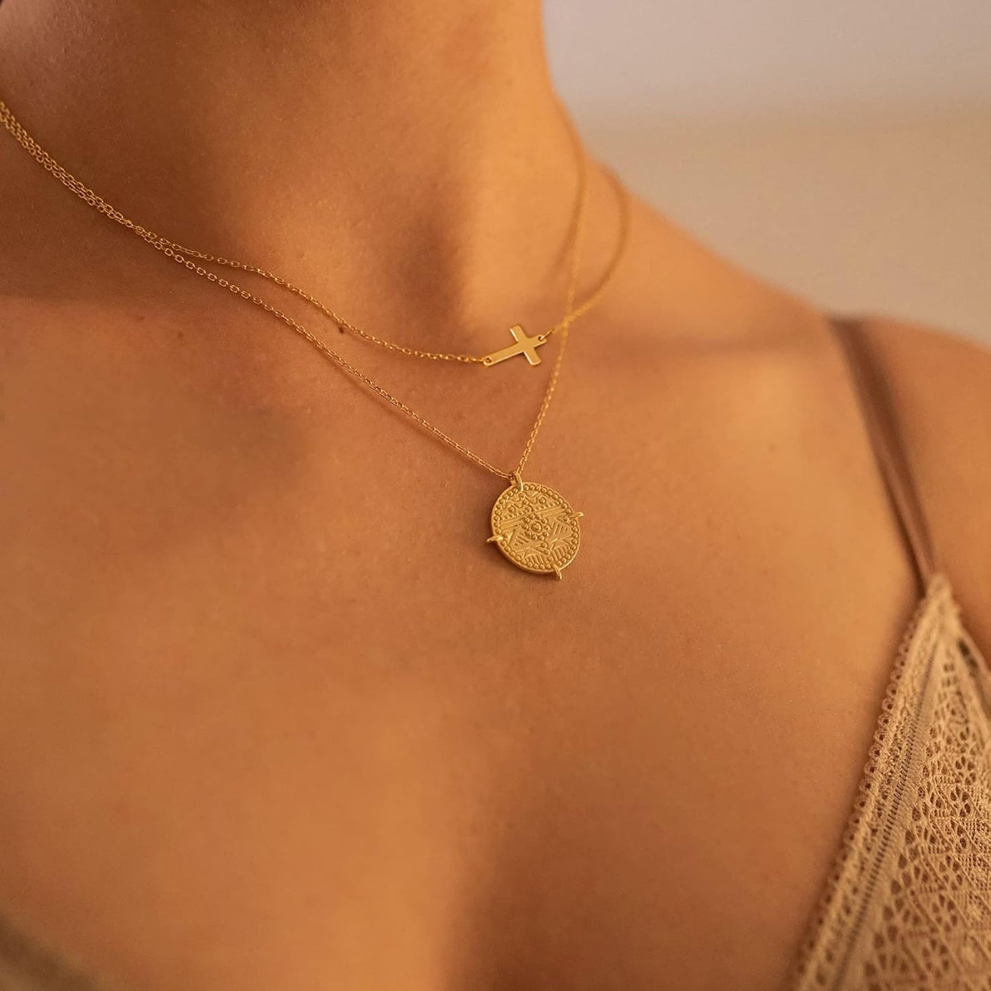 18K Gold/Silver Plated Simple Evil Eye Turquoise Cross Pendant Choker Necklace Simple Tiny Necklace for Women Girls