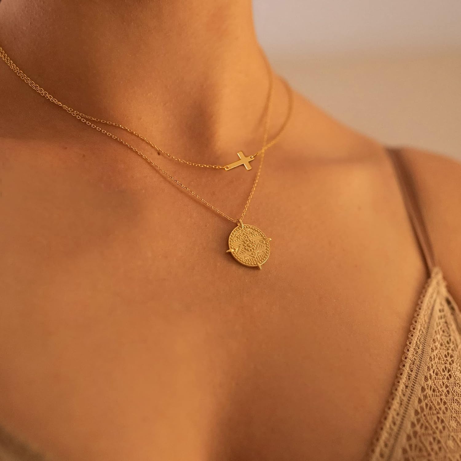 18K Gold/Silver Plated Simple Evil Eye Turquoise Cross Pendant Choker Necklace Simple Tiny Necklace for Women Girls