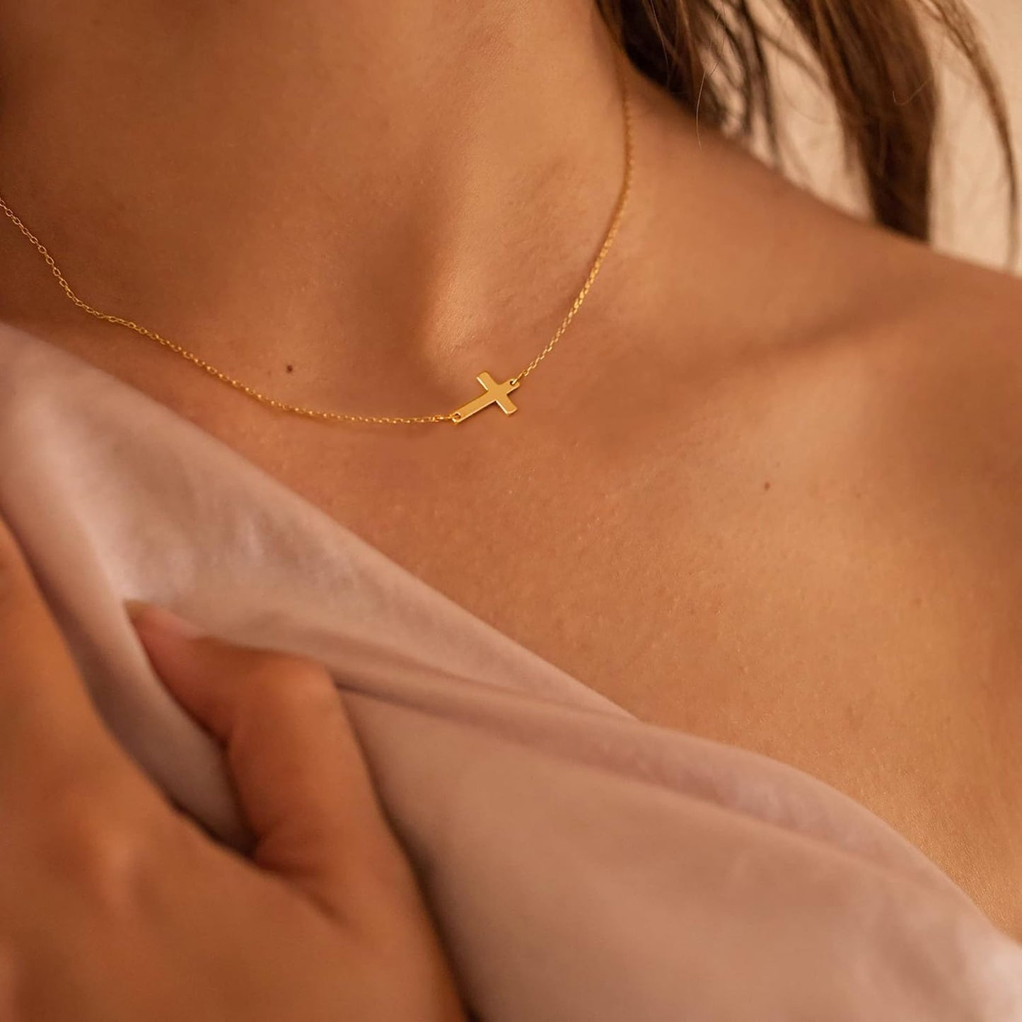 18K Gold/Silver Plated Simple Evil Eye Turquoise Cross Pendant Choker Necklace Simple Tiny Necklace for Women Girls