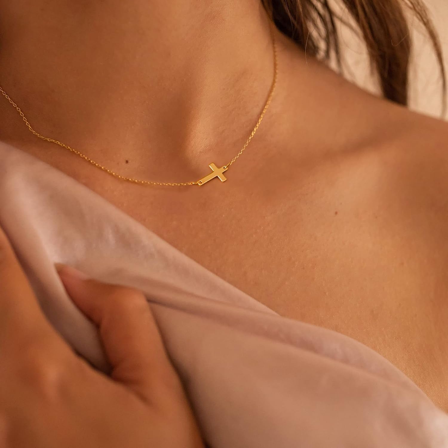 18K Gold/Silver Plated Simple Evil Eye Turquoise Cross Pendant Choker Necklace Simple Tiny Necklace for Women Girls