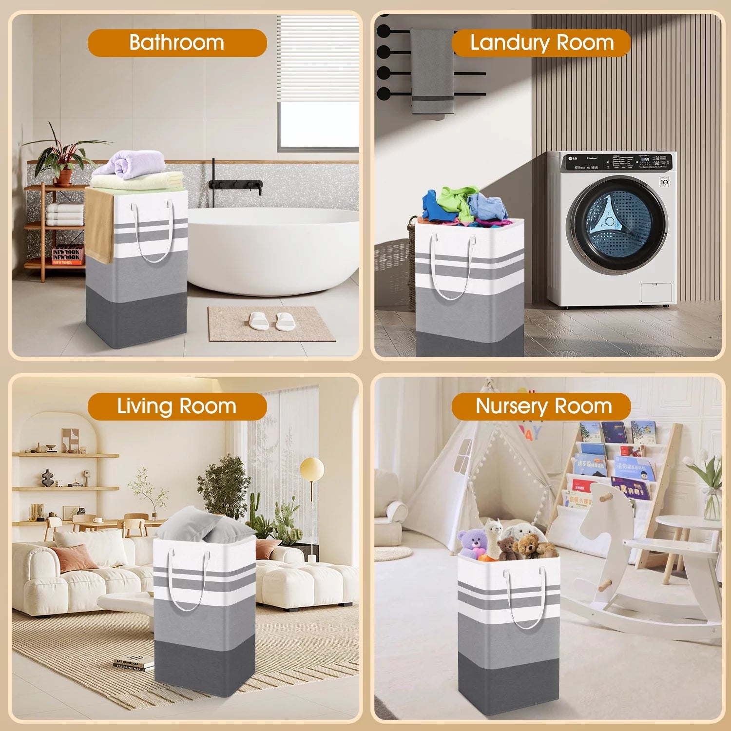 2Pack 75L Large Freestanding Laundry Hamper, Collapsible Laundry Basket Hamper with Handles Waterproof Clothes Hamper Organizer for Easy Storage